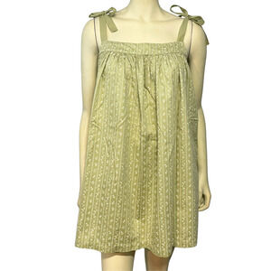Julia Berolzheimer x LAKE Poplin Day Dress w/Ties Green Trellis Cottagecore